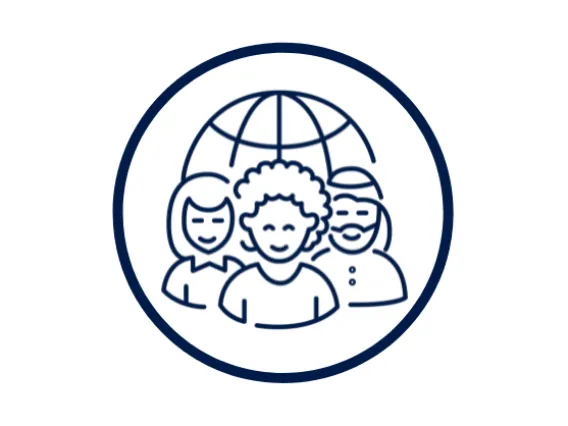 Dark Blue Icon of Culturally Diverse People in Front of Globe