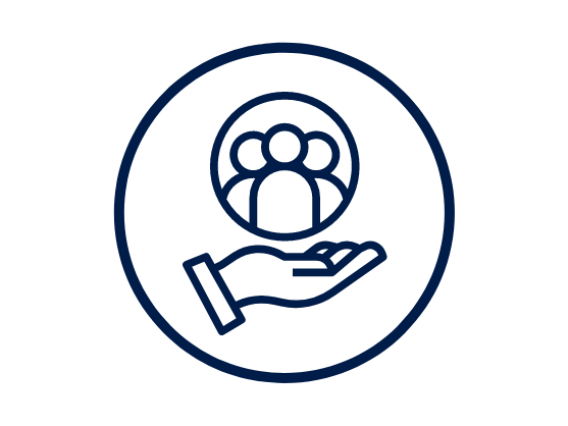 Dark Blue Icon of Hand Supporting Group of People