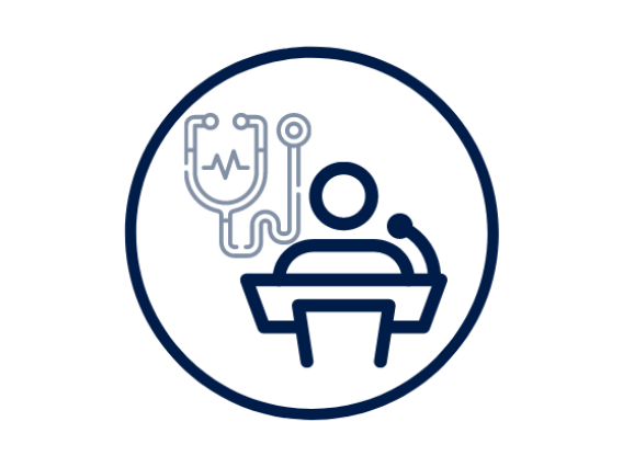 Icon of Facilitator in Foreground and Stethoscope in Background