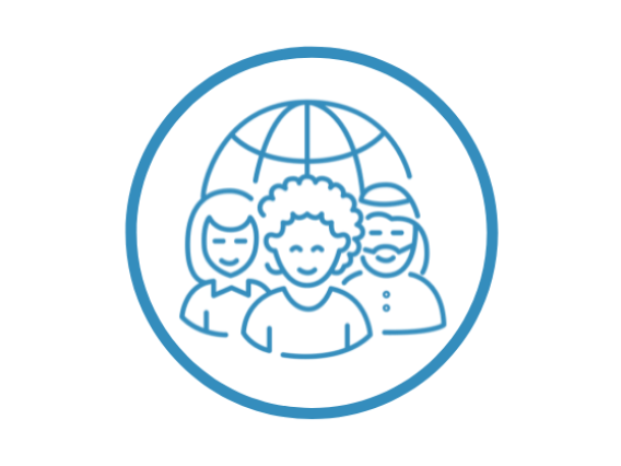 Light Blue Icon of Culturally Diverse People in Front of Globe