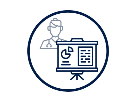 Icon of PowerPoint Presentation in Foreground and Nursing Individual in Background