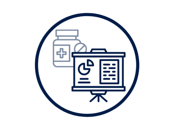 Icon of PowerPoint Presentation in Foreground and Pharmacy Image in Background