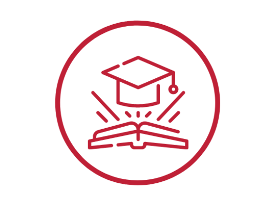 Red Icon of Open Book and Grad Cap
