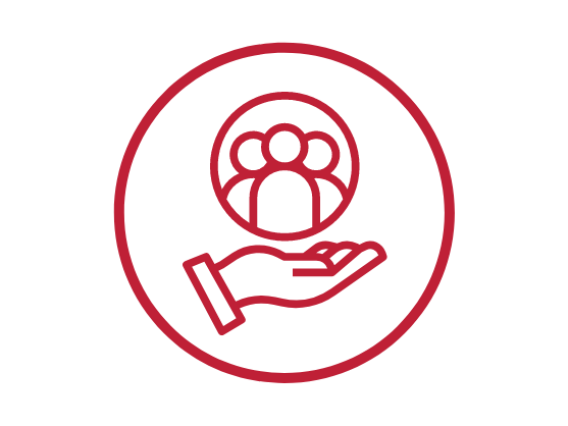 Red Icon of Hand Supporting Group of People